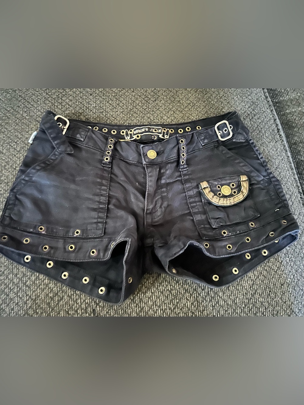 Robin's Jean Black Cargo Shorts with Grommet Trim